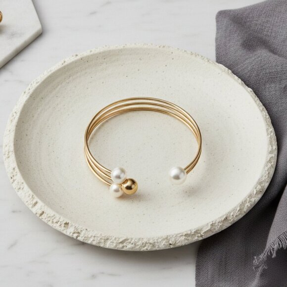 🆕️Elegant 14K Gold Plated Pearl Accent Adjustable Cuff Bracelet + Free Earrings - Picture 12 of 12